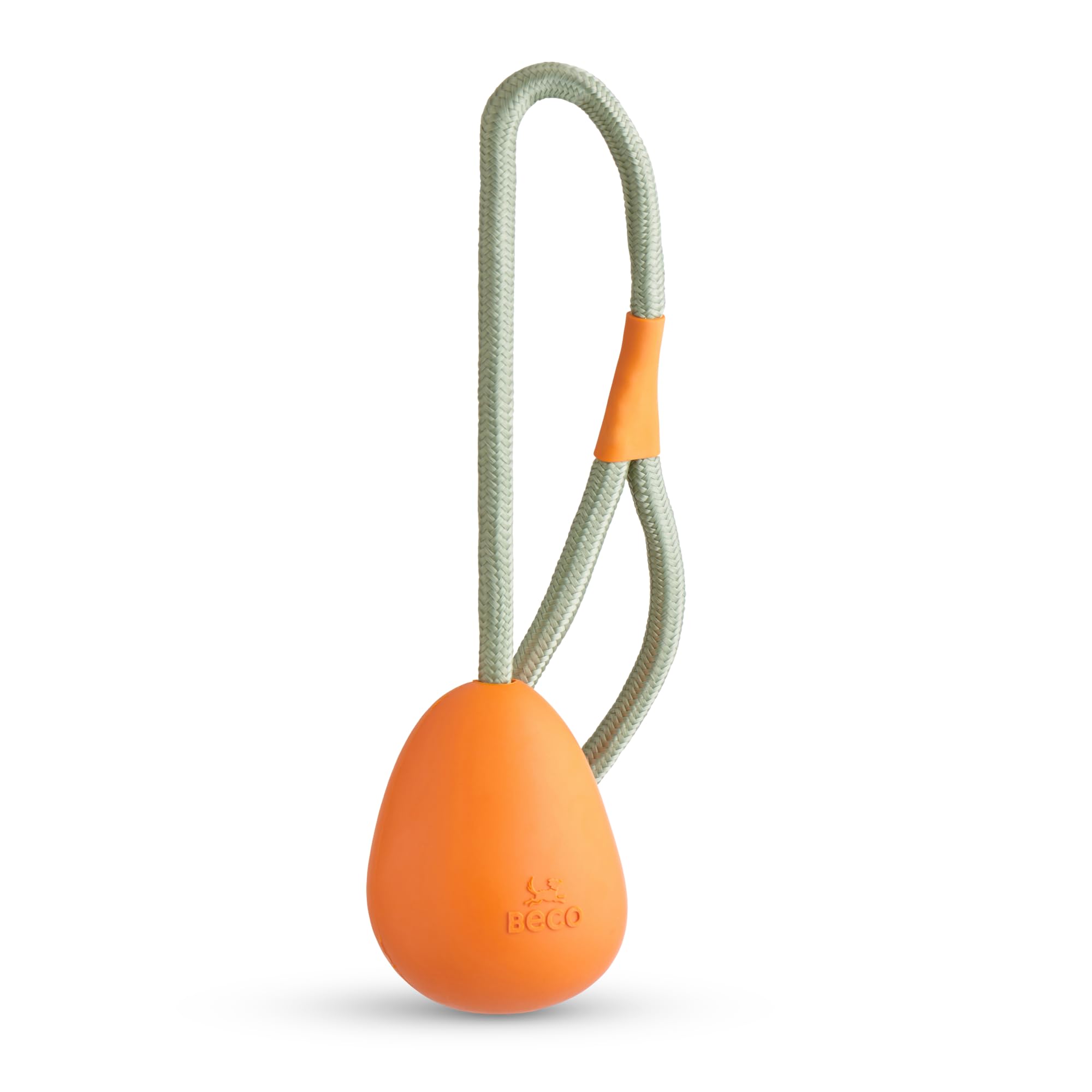 Beco Dog Toy - Natural Rubber Ball on a Rope Toy for Dogs, Egg Shape - Orange