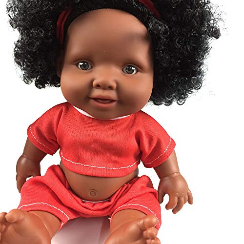 Theshy 10Inch African Baby Doll Intellectual Children Movable Joint Doll Toy Doll Black Doll Toy for Children 18 Months Or Older (Red)