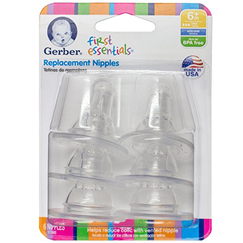Gerber First Essential 6 Pack Silicone Nipples, Fast Flow