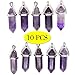 ALEXCRAFT Wholesale Natural Amethyst Crystal Pendant 10 PCS Hexagonal Healing Reiki Quartz Stones Bulk for Jewelry Making