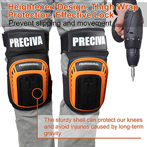 Knee Pads for Work , Preciva Kneepads Professional Gel Knee Pads for Construction Flooring Gardening - Adjustable No-Slip Knee Protector with Foam Padding (Orange)