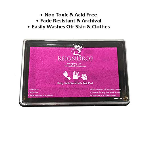 ReignDrop Ink Pad For Baby Footprints and Hand prints, Create Impressive Keepsake Stamp, Non-Toxic, Acid-Free Ink, Easy To Wipe and Wash Off Skin, Smudge Proof and Long Lasting Keepsakes (Pink) - Thumbnail 3