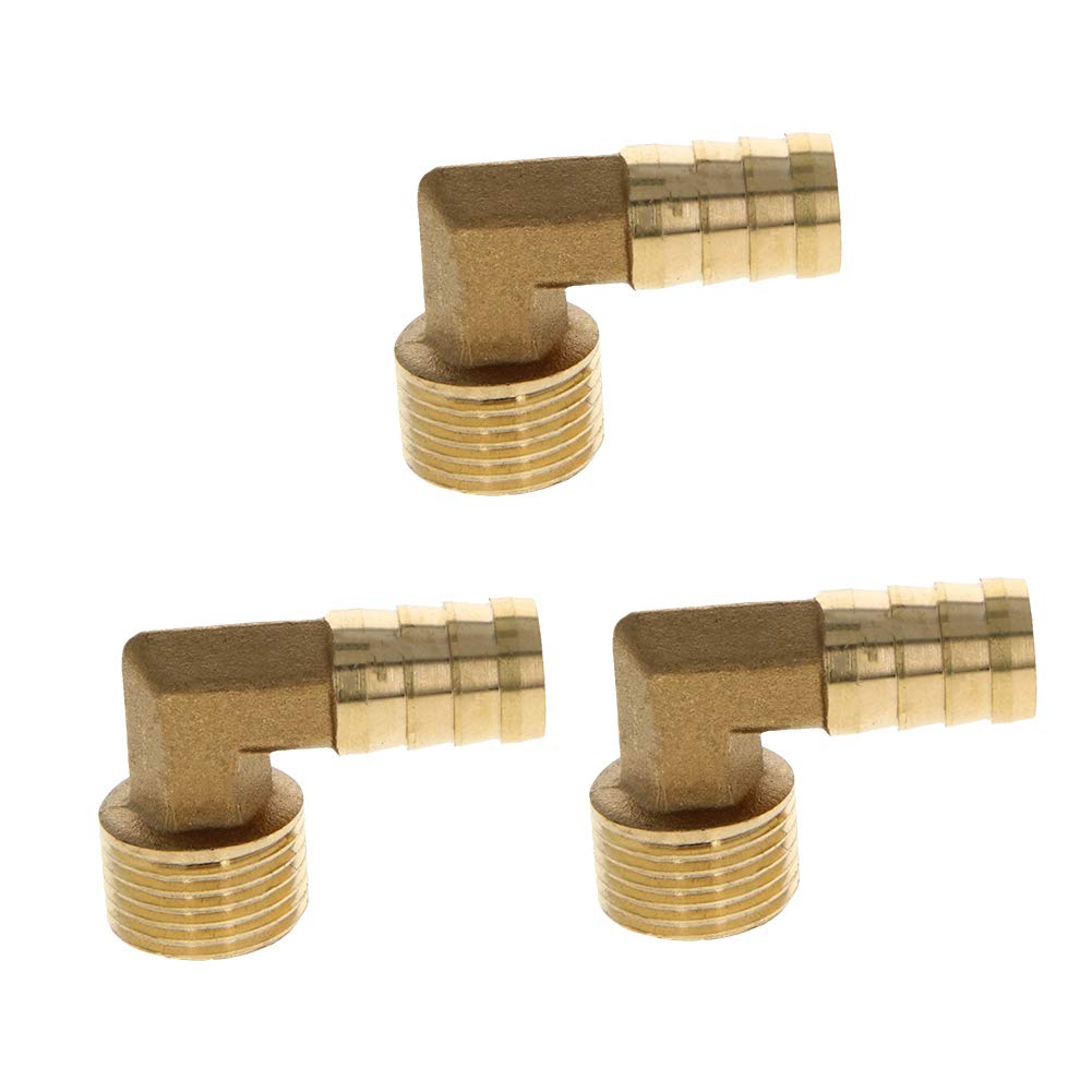 Othmro Brass Hose Barb Fitting,90 Degree Elbow For Connecting Hose To Threaded Pipe At An Angle,14mm Barbed To G1/2 Male Pipe Adapter Connector for Water Fuel Air 3pcs