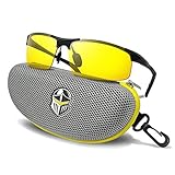 BLUPOND Night Driving Glasses - Semi Polarized Yellow Tint HD Vision Anti Glare Lens - Unbreakable Metal Frame with Car Clip Holder - Knight Visor