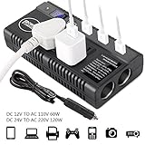 Car Power Inverter Car Outlet Adapter DC 12V 24V to AC 110V 220V Car Charger Adapter with Dual Cigarette Lighter Display Screen 4 USB Ports for Phones Laptops Kindle