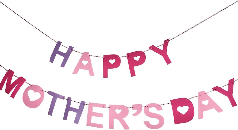 TONVER Mother's Birthday Banner, HAPPY MOTHER'S DAY Red and Pink Letter with Felt Hearts Love Bunting Flags Decoration Gifts for Party