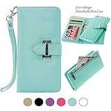 iPhone 6 Wallet Case for Women Detachable Mint Green/ iPhone 6 Detachable Zipper Wallet Purse with Card holder Strap Magnetic Slim Cover-Compatible for iPhone 6/6S 4.7 Inch Version-Weforever