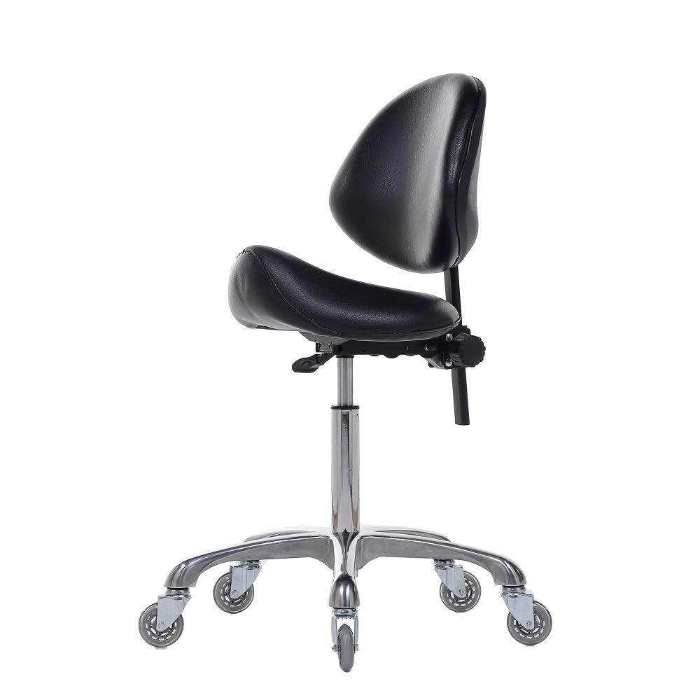 FRNIAMC Hydraulic Saddle Stool With Back Support, Swivel Rolling Ergonomic Chair Height Adjustable, Heavy-Duty (450 lbs) for Beauty Salon Massage Dental Clinic Home Office Use