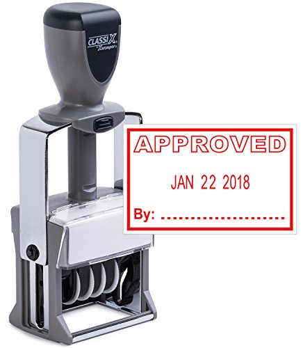 MaxMark Heavy Duty Self Inking Date Stamp with Phrase Approved - Red Ink