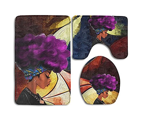 Bonlting African Women With Purple Hair Skidproof Toilet Seat Cover Bath Mat Lid Cover