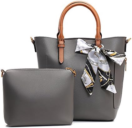 Womens Fashion Handbag Set Shoulder Bags Leather Wallet Strap (Gray)