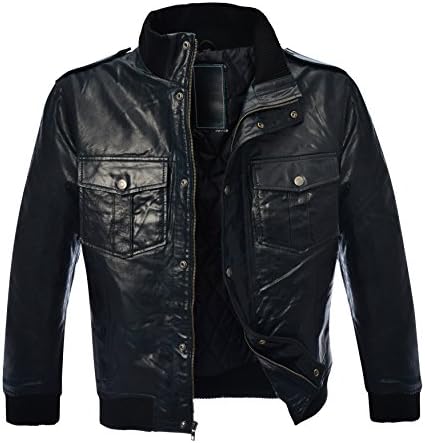 Robert Phillipe Men's Genuine Leather Bomber Jacket XL Navy Blue
