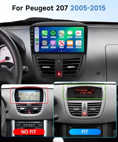 【8 Core 6+128G】 for Peugeot 207 2005-2015 Car Radio with Wireless CarPlay Android Auto, 9 Inch IPS Touch Screen with FM/RDS Radio, GPS, Bluetooth 5.0, Rear View Camera for Peugeot 207