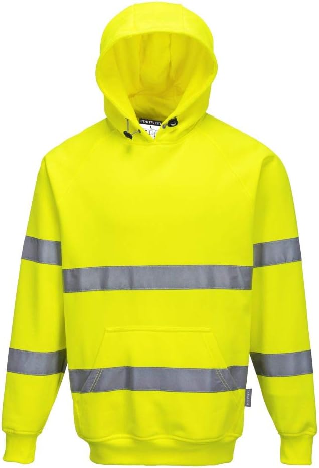 Portwest B304 Hi Vis Mens Hoodie Reflective Pullover High Visibility Hooded Sweatshirt Safety Workwear With Reflective Tape Orange Small