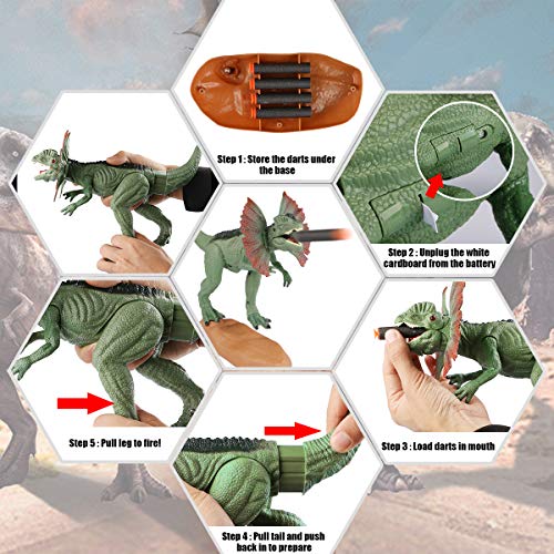 WOSTOO Dinosaurier Spielzeug Set, Katapult Mund Dinosaurier Realistische Jurassic Green Dinosaurier mit leuchtenden… – Bild 3