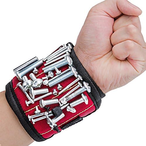 MICRORANGE Magnetic Wristband Keeps Screws Nails and Tools Handy While Working Adjustable Tools Organiser Belt Best Tool Gift for DIY Handyman Men Women (red)
