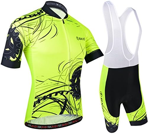 BXIO Mens Cycling Jerseys, Cycling Bib Shorts and Jersey with Half Sleeves, Double Lycra and Gel Pad, Fluorescent Yellow