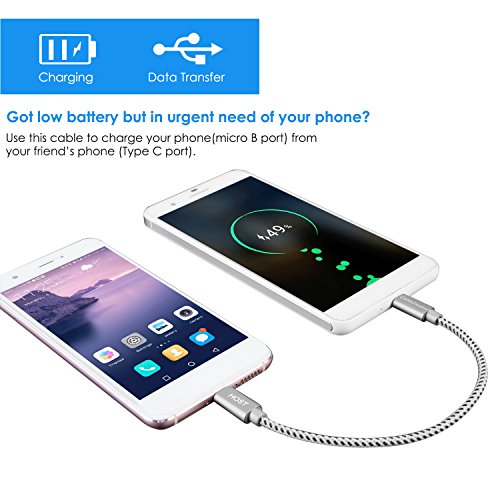 USB Type C to Micro USB Cable, CableCreation 0.65 ft Braided OTG Cable, Hi-speed 480Mbps for Android Devices, 0.2M/ Space Gray