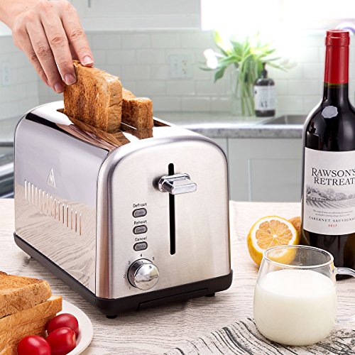 Home Gizmo Cool Touch with Extra-Wide Slots 7 Browning Dials and Removable Crumb Tray, Brushed Stainless Steel, Silver