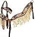 Showman Leather Headstall & Breast Collar Set w/Painted Feather Design & Fringe! New Horse TACK!thumb 3