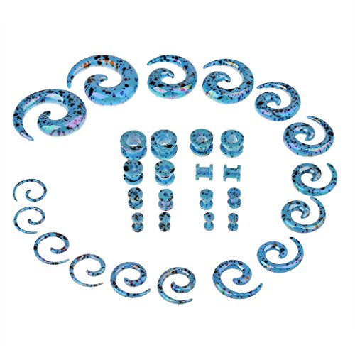 IPINK Gauges Kit Glitter Spiral Tapers and Plugs 14G-00G Stretching Kit - 32 Pieces