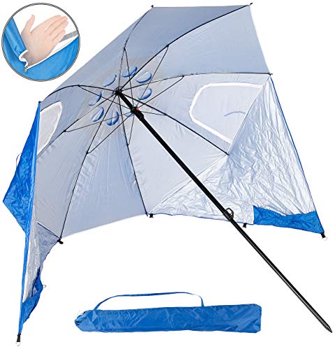 infactory Sonnenschirm Strand: 2in1-Sonnenschirm und Strandmuschel 2 Seitenwände, UV50+, verstellbar (Schirm und… – Bild 3