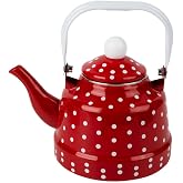 Cabilock Enamel Kettle Pattern Vintage Teakettle with Spout and Safe Handle for Kitchen Heating Easy to Clean Household Water Boiling Pot for Coffee and Tea Lovers
