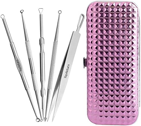 TopReturn Blackhead Remover Pimple Comedone Extractor Tool Best Acne Removal Kit - Treatment for Blemish, Whitehead Popping, Zit Removing for Risk Free Nose Face Skin with Leather Bag