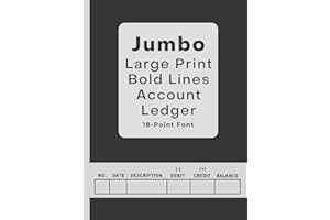 The Jumbo Large Print Bold Lines Account Ledger - 18-Point Font (Black Design): Simple Check Register / Check Log Book / Debit Card Ledger / Account ... / 8.5x11" (Portrait Orientation): Hard Cover