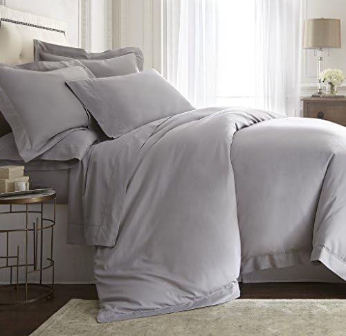 Q-Diamente Darcy Duvet Cover Tencel / Cotton Hemstitch Design | Color: Gray | Size: King/Cal-King