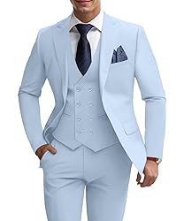WOMS Men's 3 Piece Slim Fit Suit, Light Blue