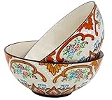 Cereal Bowls Set 2 Serving Bowl for Pasta Soup, Embossed Hand Painted Stoneware, 28 Oz Large