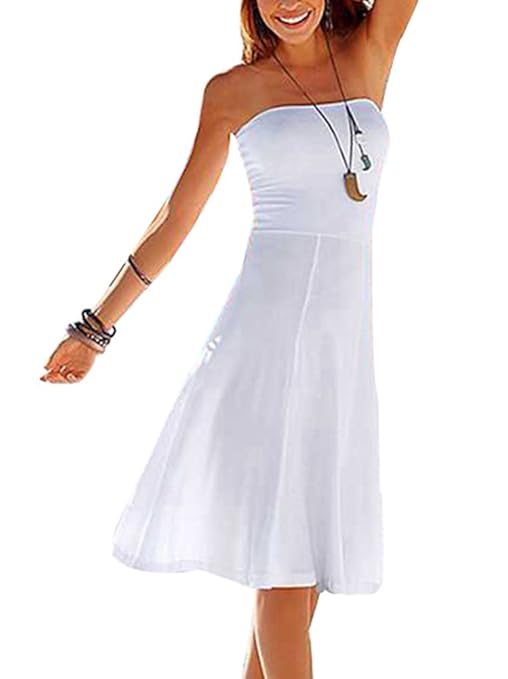 Damen Strandkleid Off Shoulder Bandeau Kleid Casual Kleid Beachwear