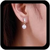 Erimberate Bohemian Pearl Drop Earrings Gold Crystal Bar Stud Earrings Cz Pearl Dangle Earrings Rhinestone Earrings Jewelry for Women Gifts