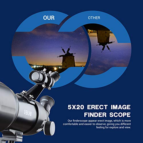 ESSLNB Telescopes for Adults Astronomy Beginners Kids 400X80mm with 10X Smartphone Adapter Adjustable Tripod Case and Moon Filter Erect-Image Diagonal Prism
