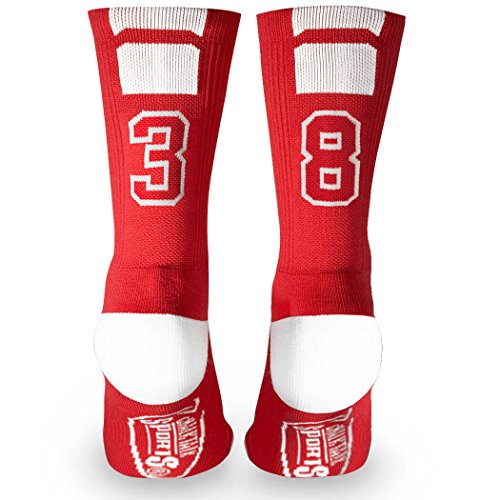 Custom Team Number Crew Socks | Athletic Socks by ChalkTalkSPORTS | Red | 38