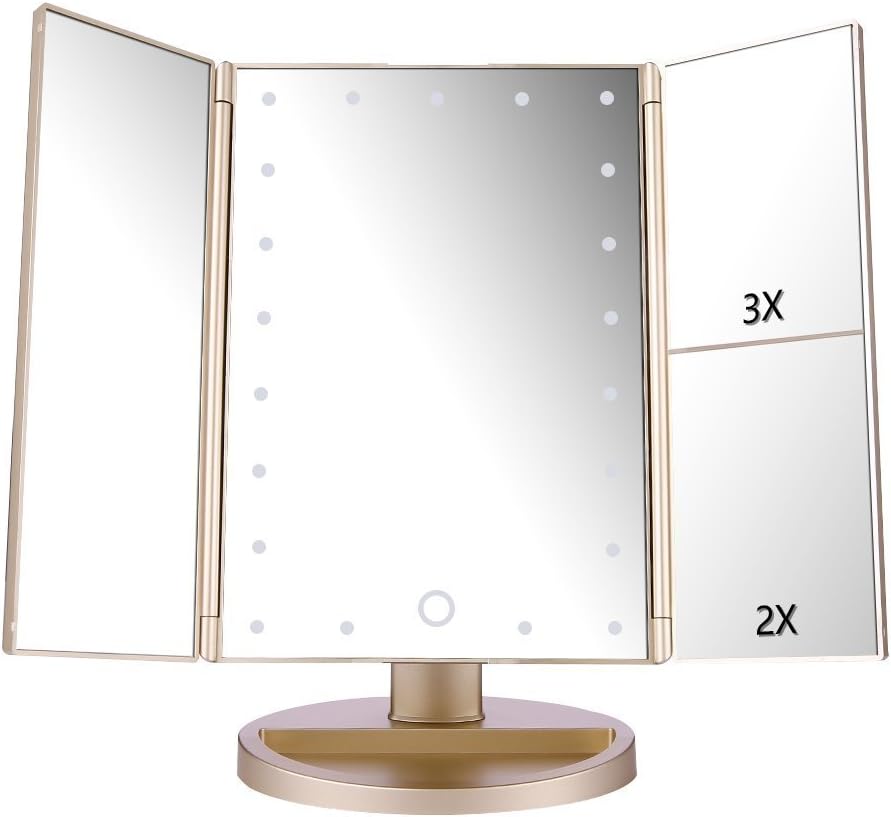 deweisn Lighted Vanity Makeup Mirror with 3X/2X/1X Magnification, 21 LED Lights and Touch Screen Dimmable Mirror