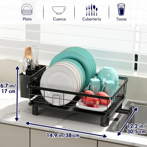 Escurreplatos Acero Inoxidable de Cocina con Drenaje Automático