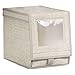 mDesign Fabric Home Storage Box Bin - Clear Window, Hinged Lid - Holder for Men's and Women's Dress Shoes, Boots, Pumps, Sandals, Flats - Modern Closet Organizer Solution - Medium, 4 Pack - Linen/Tan