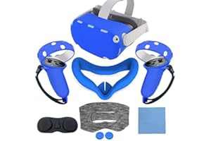 JYMEGOVR for Oculus Quest 2 Silicone Cover, Protective Cover Accessories for Meta VR, Multi Colors Soft Shell Skin, Controller Grips & Face Cover Set (Blue)