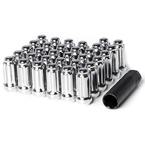 Circuit Performance 14x2.0 Chrome Closed End 6 Spline Security Acorn Lug Nuts Cone Seat Forged Steel (32 pieces + Tool)