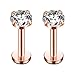 Ruifan Rose Gold Plated Stainless Steel 4mm Clear CZ Gem Internally Threaded Labret Monroe Lip Ring Tragus Nail Helix Earring Stud Barbell Piercing Jewelry 16G 8mm 2pcs