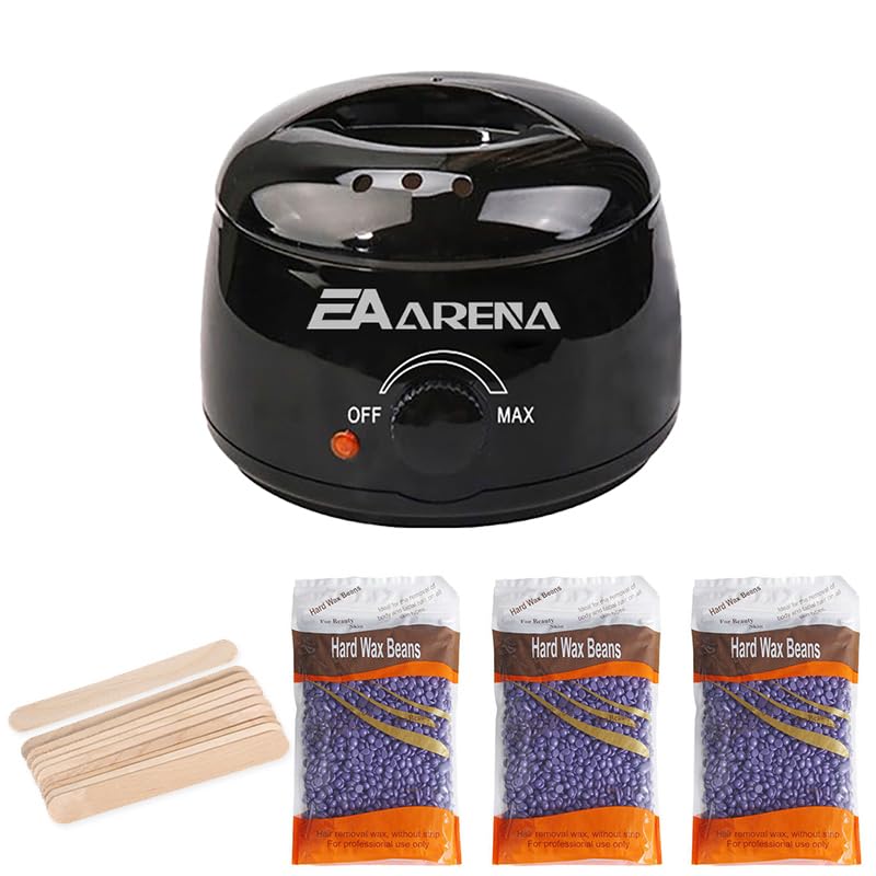 Professional Hair Removal Wax Warmer Kit With Bowl, 3 Bags of Beads and Applicator Sticks for Full Body Waxing at Home (Lavender Black Pot)