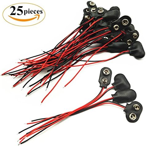 25 Pieces 9V Battery Clip Connector Faux Leather Housing Battery Connector Buckle, 15pcs T Type &amp; 10pcs I Type