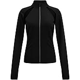 AARYA Women's Fitted Workout Jackets Zip Up Running Jacket Athletic Yoga Tops with Zippered Pockets Thumbholes Gym Wear