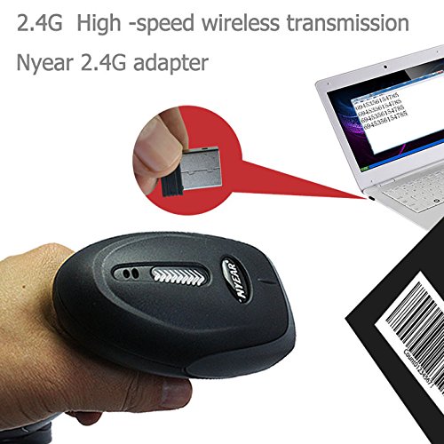 NYEAR Handheld Wireless and Wired Two in one USB Barcode Scanner, 1D Handheld Inventory Laser Bar Code Reader with Automatic Continuous Scan for Computer Windows with USB Cable with APP Support