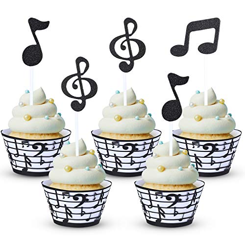 48 Pieces Music Note Cupcake Toppers and Wrappers Musical Symbol Lace