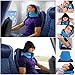 LANGRIA 6-in-1 Memory Foam Neck Support Travel Pillow with Detachable Hood Adjustable Neck Size for All Ages Side Elastic Pocket Neck Travel Cushion for Plane Train Car Bus Office (Blue)