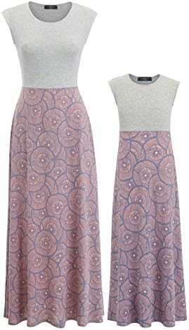 MBJ Kids PDR1505 Mommy and Me Print Cap Sleeve Maxi Dresses XL Pink_Grey