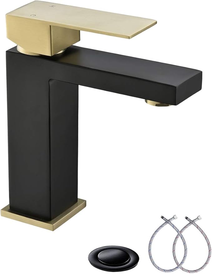 Brushed Gold &Matte Black Single Handle Waterfall Vanity Basin Bathroom Sink Faucet By Phiestina